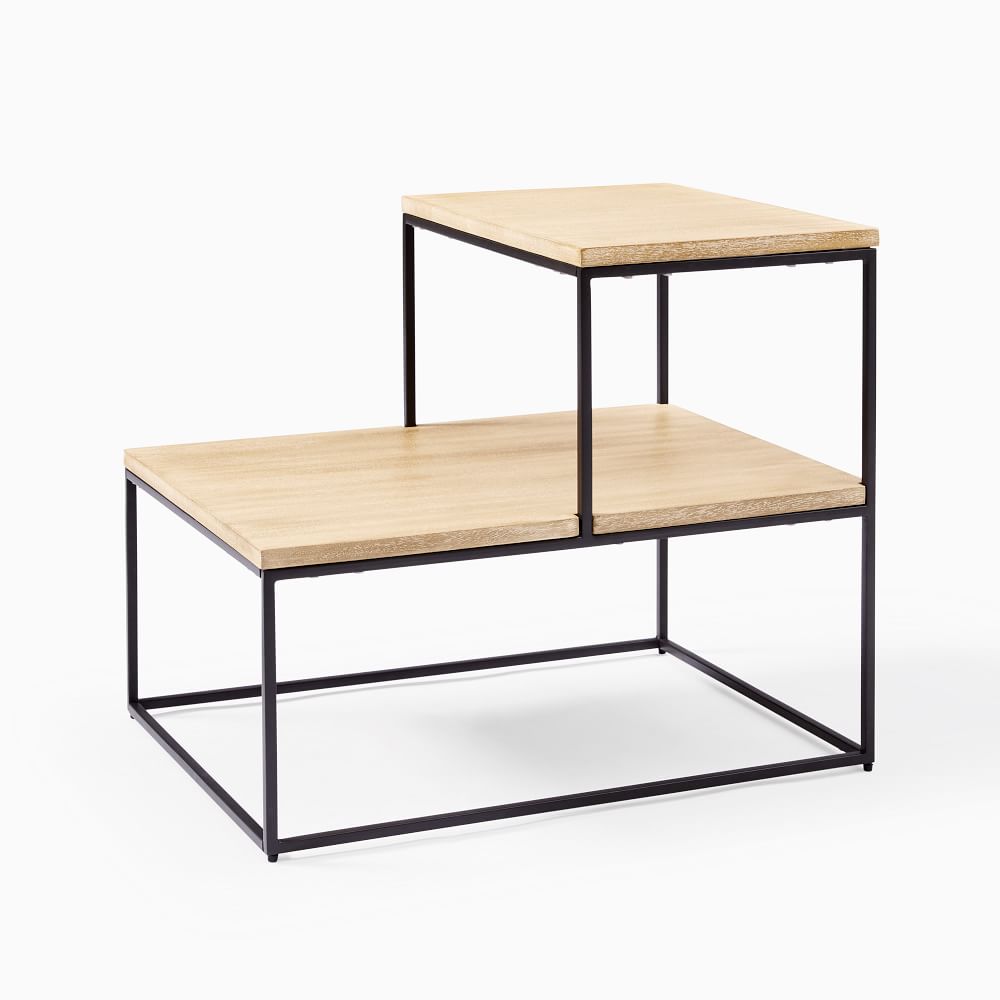 Streamline Tiered Side Table Whitewashed Mango Wood Antique Bronze West Elm Australia